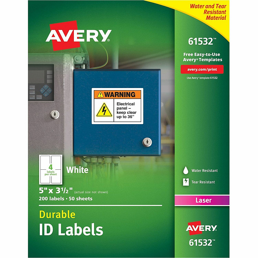 Avery&reg; TrueBlock ID Label 5" Width x 3 1/2" Length - Permanent Adhesive - Rectangle - Laser - Matte White - Matte - Film - Water Resistant - Permanent Adhesive, Durable, Heavy Duty, Scuff Resistant, Tear Resistant, Smudge Resistant, Weather Re (61532)