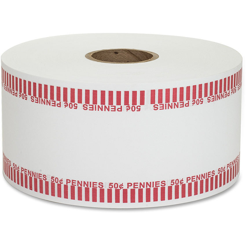 PAP-R Color-coded Coin Machine Wrappers 1000 ft Length - 1900 Wrap(s) - Total $0.50 in 50 Coins of 1¢ Denomination - 15 lb Basis Weight - Kraft - Red, White - 1900 / Roll (50001)