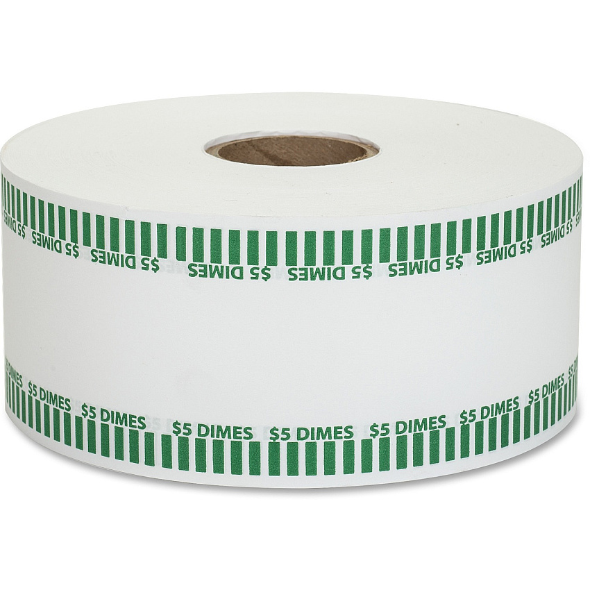 PAP-R Color-coded Coin Machine Wrappers 1000 ft Length - 1900 Wrap(s) - Total $5.0 in 50 Coins of 10¢ Denomination - 15 lb Basis Weight - Kraft - Green, White - 1900 / Roll (50010)