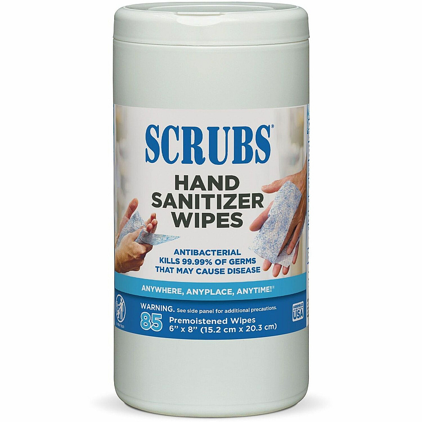 SCRUBS Hand Sanitizer Wipes Blue, WhiteTub - 85/Tub - 6 / Carton (90985CT)