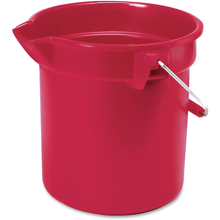 Rubbermaid Commercial Brute 10-quart Utility Bucket 2.50 gal - Heavy Duty, Rust Resistant, Bend Resistant, Handle - 10.2" - Steel, High-density Polyethylene (HDPE) - Red, Nickel, Chrome - 12 / Carton (296300RDCT)