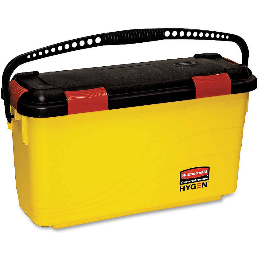 Rubbermaid Commercial Hygen Charging Bucket Non-porous, Watertight, Handle, Ergonomic Design, Latched Lid - 13.6" x 9.5" - Yellow - 3 / Carton (Q95088YWCT)