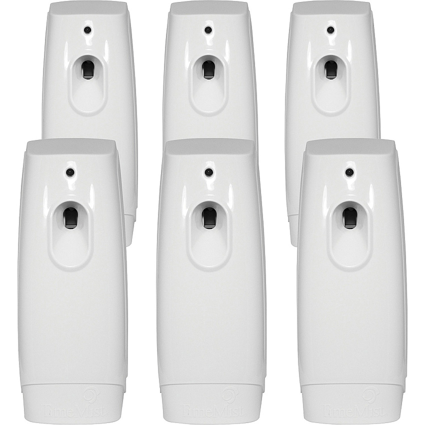 TimeMist Classic Metered Aerosol Dispenser 0.25 Hour Medium - 30 Day Refill Life - 6000 ft³ Coverage - 2 x AA Battery - 6 / Carton - White (1047717CT)
