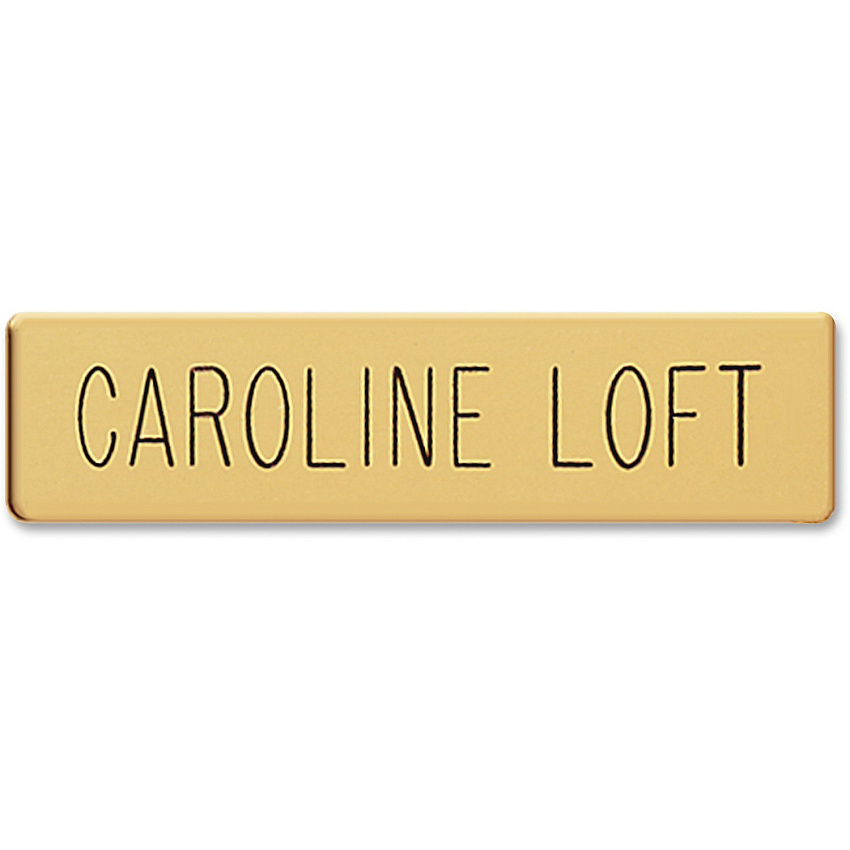 Xstamper Black Letters/Gold Metal Uniform Badge 2.5" Width x 0.6" Height - Rectangular Shape - Clutch Fastener - Metal - Gold - 1 Each (J50)
