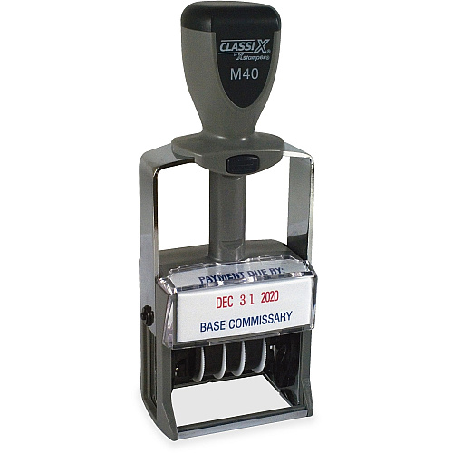 Xstamper ClassiX Self-inking Date Stamp Message/Date Stamp - 0.88" Impression Width x 1.56" Impression Length - 7000 Impression(s) - Assorted - Metal - 1 Each (M40)