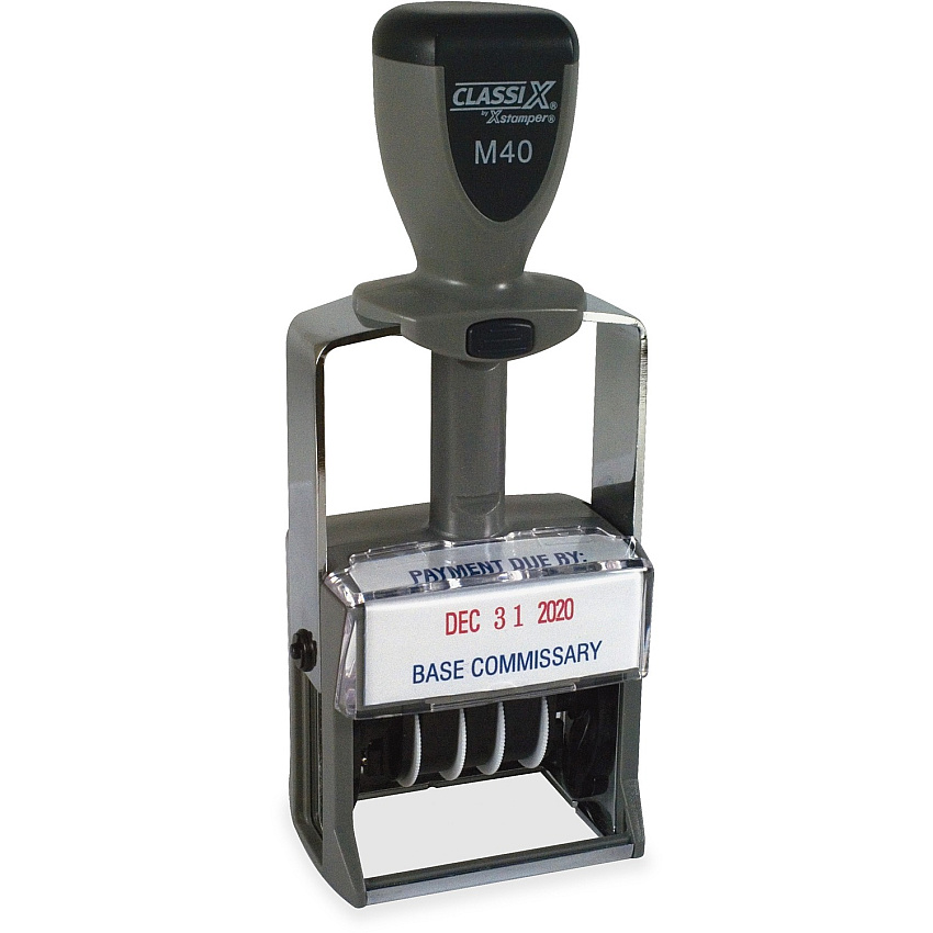 Xstamper ClassiX Self-inking Date Stamp Message/Date Stamp - 0.88" Impression Width x 1.56" Impression Length - 7000 Impression(s) - Assorted - Metal - 1 Each (M40)
