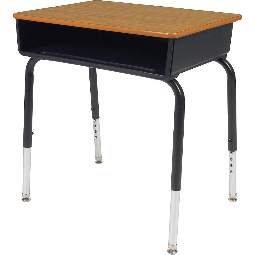 Lorell Adjustable-Height Student Desks with Book Box Medium Oak Rectangle Top - Height Adjustable - 22" to 30" Adjustment - 18" Table Top Width x 24" Table Top Depth - 30" Height - Assembly Required - Black - Plastic - 2 / Carton (LLR99893)