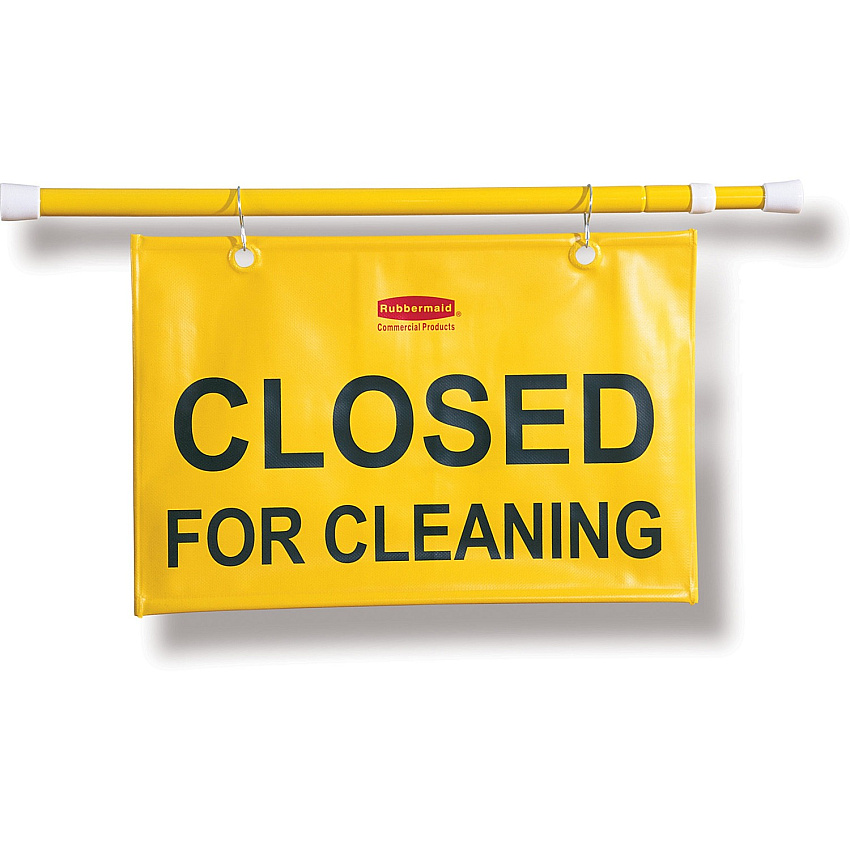 Rubbermaid Commercial Closed For Cleaning Safety Sign Print/Message "Closed for Cleaning" - 50" Width x 13" Height x 1" Depth - Rectangular Shape - Hanging - Durable, Grommet - Yellow - 6 / Carton (9S1500YWCT)