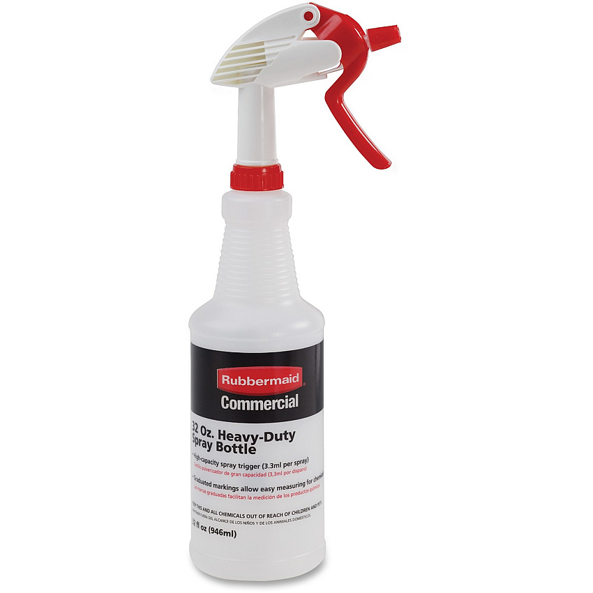 Rubbermaid Commercial 32-oz Trigger Spray Bottle Suitable For Cleaning - Heavy Duty - 9.6" Height x 3.4" Width - Clear - 6 / Carton (9C03060000CT)