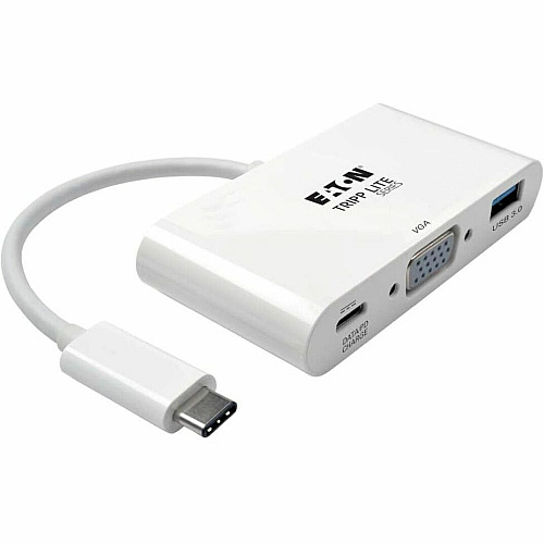Eaton Tripp Lite Series USB-C to VGA Adapter with USB 3.x (5Gbps) Hub Ports and 60W PD Charging, White USB 3.1 Type C - 1 x VGA - 1 Each (U44406NVUC)