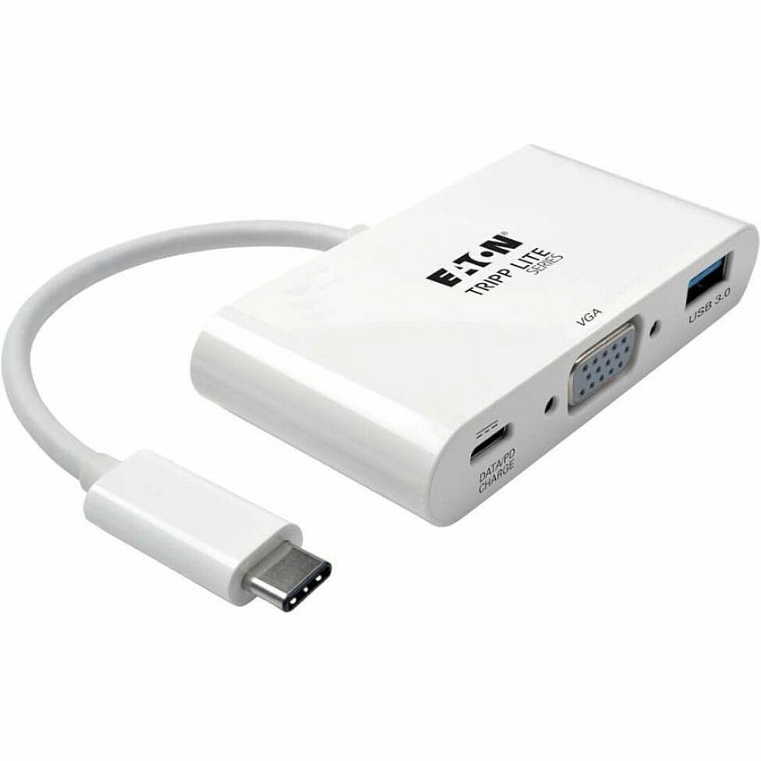 Eaton Tripp Lite Series USB-C to VGA Adapter with USB 3.x (5Gbps) Hub Ports and 60W PD Charging, White USB 3.1 Type C - 1 x VGA - 1 Each (U44406NVUC)