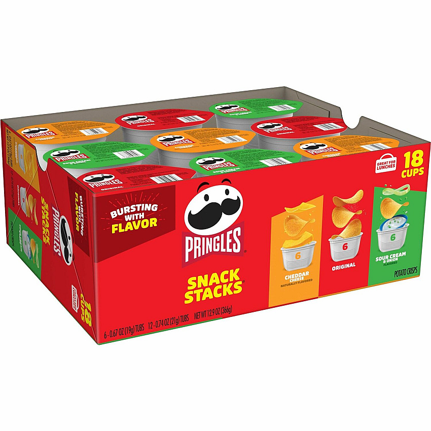 Pringles&reg Variety Pack Original, Sour Cream, Cheddar Cheese - 1 - Tub - 18 / Box (14977)