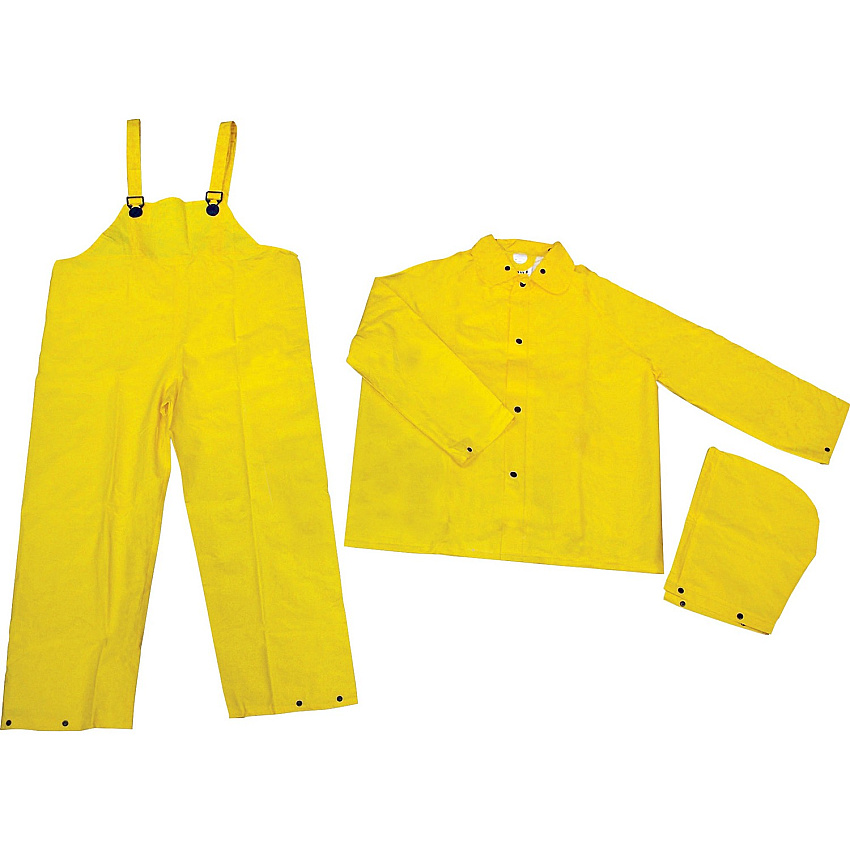 River City Three-piece Rainsuit Recommended for: Agriculture, Construction, Transportation, Sanitation, Carpentry, Landscaping - Medium - Water Protection - Snap Closure - Polyester, Polyvinyl Chloride (PVC) - Yellow - 1 Each (2003M)