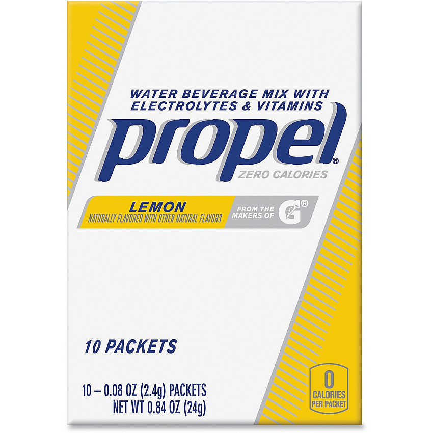 Propel Lemon Beverage Mix Packets with Electrolytes and Vitamins Powder - 0.08 oz - Lemon - 10/Box - 12 / Carton (01090)