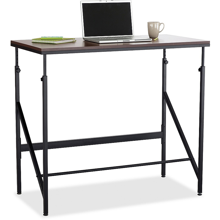 Safco Laminate Tabletop Standing-Height Desk Melamine Laminate Rectangle, Walnut Top - Powder Coated Base - Adjustable Height - 38" to 50" Adjustment x 48" Table Top Width x 24" Table Top Depth - 50" Height - Assembly Required - Black - 1 Each (1957WL)