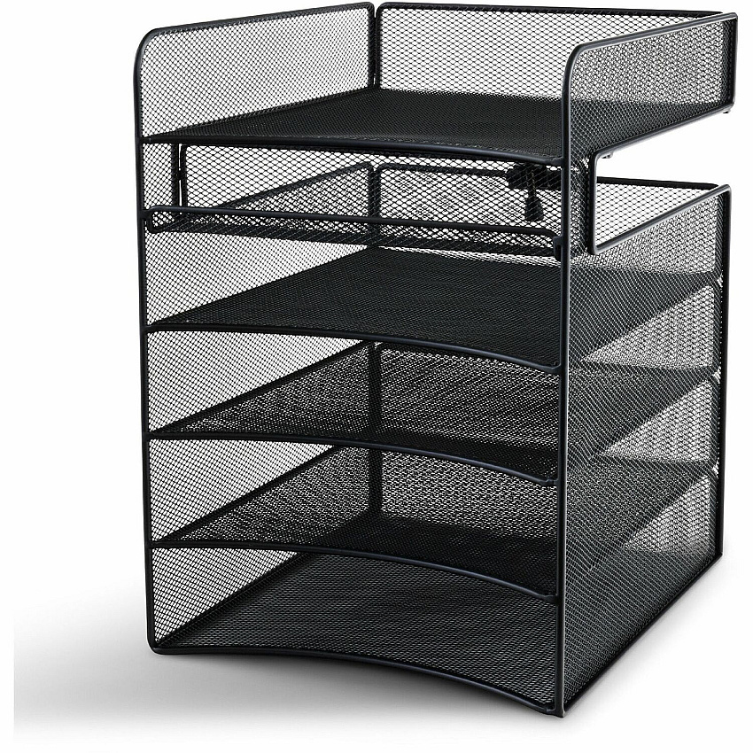 Safco Onyx Horizontal Hanging Desktop Storage 5 Compartment(s) - 10" Height x 14.33" Width x 12.33" Depth - Black - Steel - 1 Each (3240BL)