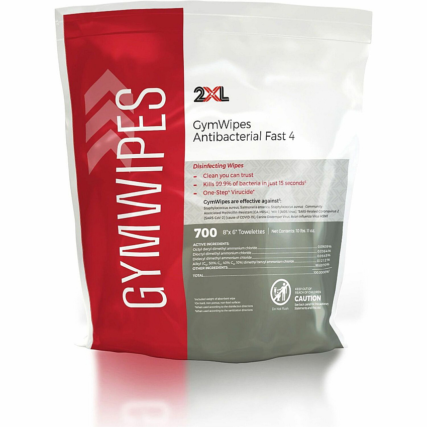 2XL GymWipes Antibacterial Towelettes Bucket Refill 6" Width x 8" Length - White - 700/Bag - 1 Each (L101)