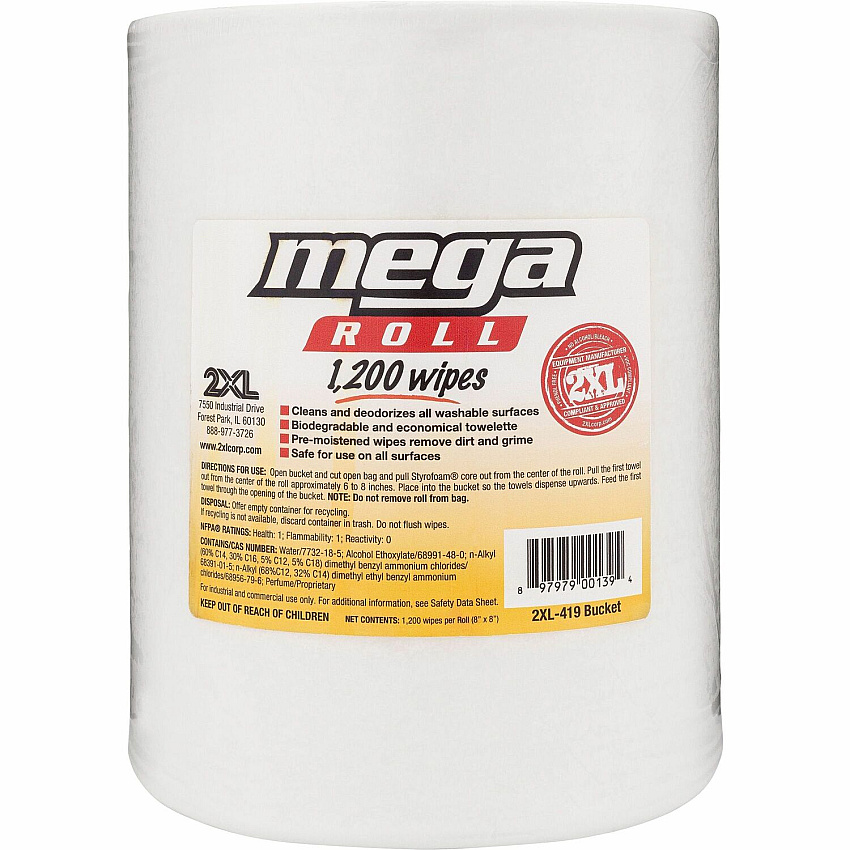 2XL Mega Roll Wipes Refill 8" Width x 8" Length - White - 1200 Rolls Per Container - 1200 / Roll (L420)