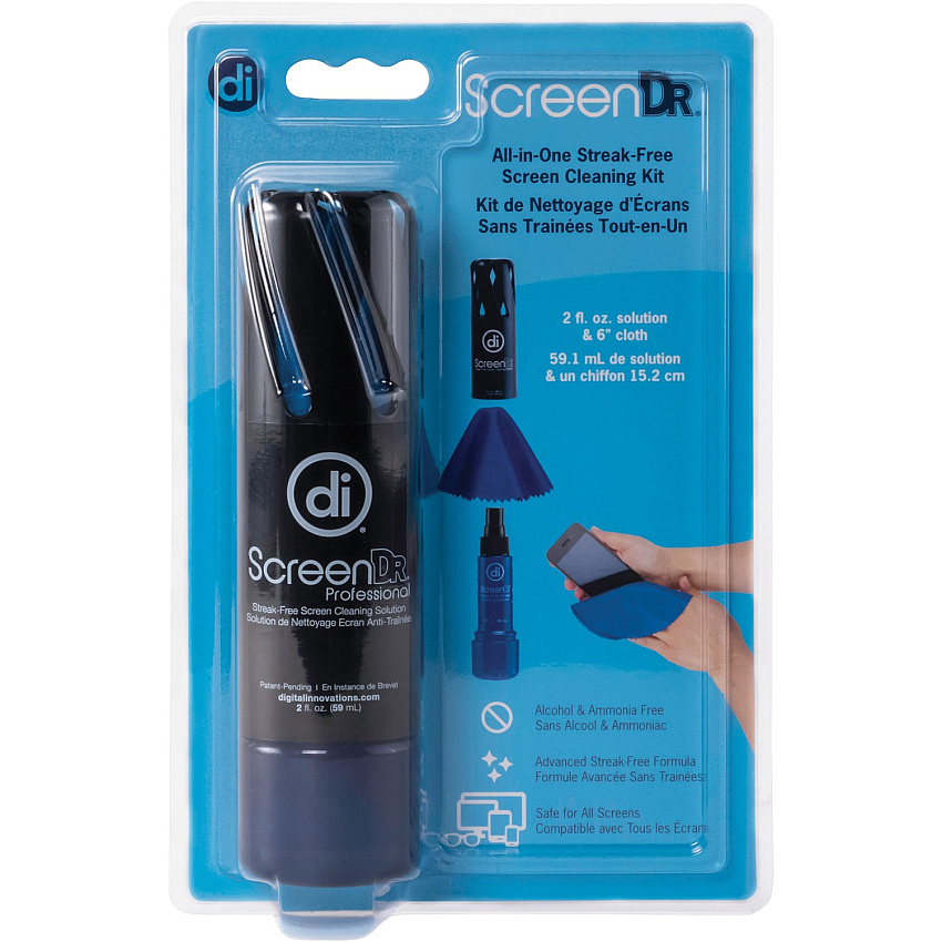 Digital Innovations ScreenDr 2oz. Screen Cleaning Kit For MP3 Player, Smartphone, Tablet, Display Screen, Electronic Equipment - 2 fl oz - Abrasion-free, Streak-free - MicroFiber - 1 Each (4111100)