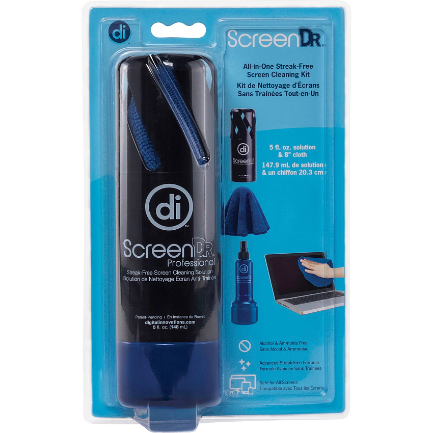 Digital Innovations ScreenDr 5oz. Screen Cleaning Kit For Display Screen - 5 oz - Ammonia-free, Streak-free, Eco-friendly, Non-abrasive - Black - 1 Each (4111200)