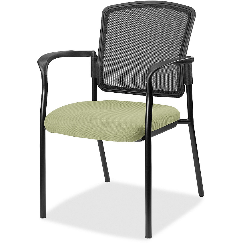 Lorell Mesh Back Stackable Guest Chair Dillon Sage Seat Color - Vinyl Seat Material - Black Back Color - Mesh Back Material - Black Frame Color - Powder Coated Steel Frame Material - Four-legged Base - Sage - Vinyl - Armrest - 1 Each (LLR23100069)