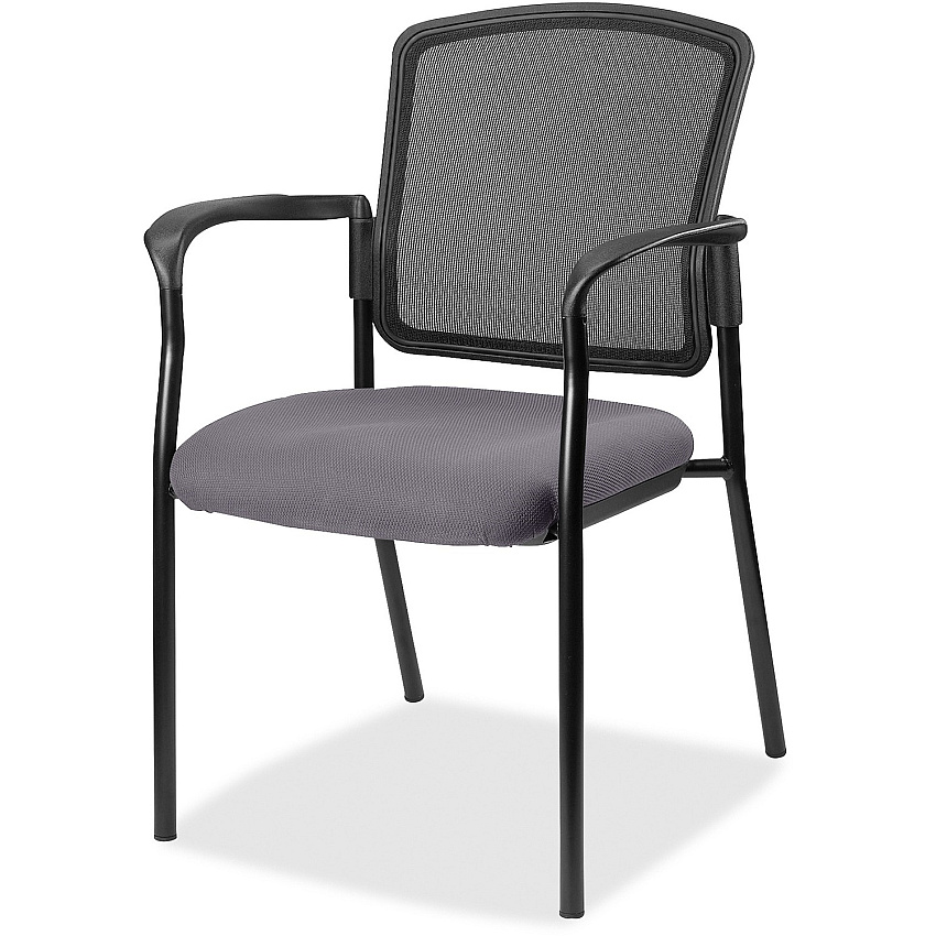 Lorell Mesh Back Stackable Guest Chair Canyon Carbon Seat Color - Vinyl Seat Material - Black Back Color - Mesh Back Material - Black Frame Color - Powder Coated Steel Frame Material - Four-legged Base - Carbon - Armrest - 1 Each (LLR23100101)