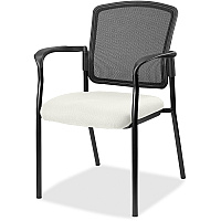 Lorell Mesh Back Stackable Guest Chair Dillon Snow Seat Color - Vinyl Seat Material - Black Back Color - Mesh Back Material - Black Frame Color - Powder Coated Steel Frame Material - Four-legged Base - Snow - Vinyl - Armrest - 1 Each (LLR23100103)