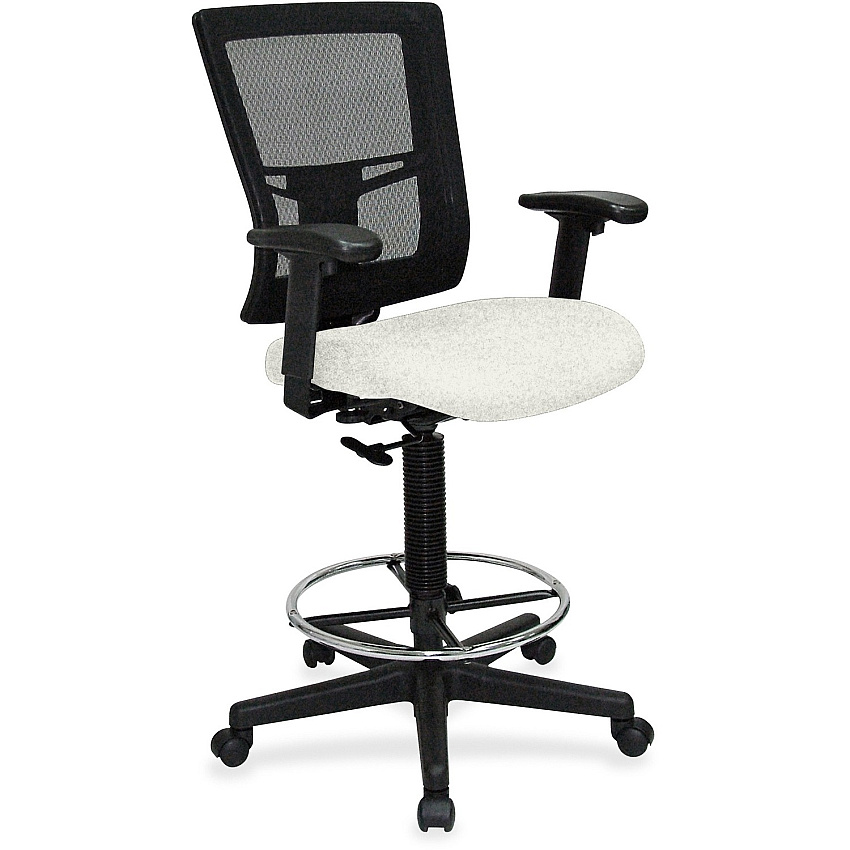 Lorell Mesh Back Drafting Stool Dillon Snow Seat Color - Vinyl Seat Material - Black Back Color - Mesh Back Material - Black Frame Color - Mid Back - 5-star Base - Snow - Armrest - 1 Each (LLR43100103)