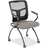 Lorell Mesh Back Nesting Training/Guest Chairs Castillo Metal Seat Color - Vinyl Seat Material - Black Back Color - Mesh Back Material - Gray Frame Color - Powder Coated Metal Frame Material - Four-legged Base - Armrest - 2 / Carton (LLR84374071)