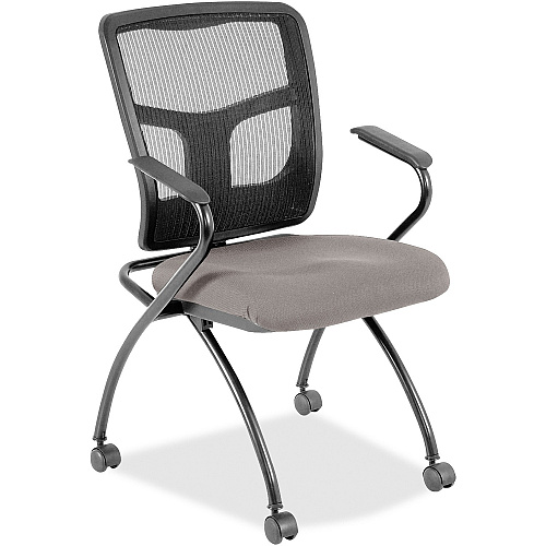 Lorell Mesh Back Nesting Training/Guest Chairs Castillo Metal Seat Color - Vinyl Seat Material - Black Back Color - Mesh Back Material - Gray Frame Color - Powder Coated Metal Frame Material - Four-legged Base - Armrest - 2 / Carton (LLR84374071)