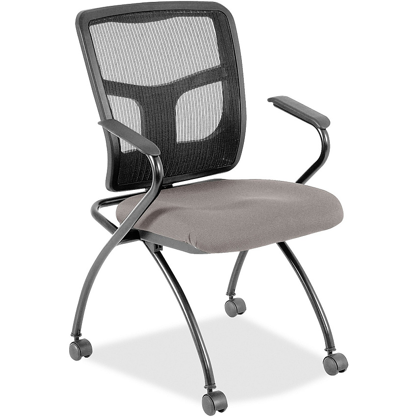 Lorell Mesh Back Nesting Training/Guest Chairs Castillo Metal Seat Color - Vinyl Seat Material - Black Back Color - Mesh Back Material - Gray Frame Color - Powder Coated Metal Frame Material - Four-legged Base - Armrest - 2 / Carton (LLR84374071)