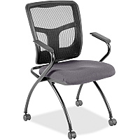 Lorell Mesh Back Nesting Training/Guest Chairs Canyon Carbon Seat Color - Vinyl Seat Material - Black Back Color - Mesh Back Material - Gray Frame Color - Powder Coated Metal Frame Material - Four-legged Base - Armrest - 2 / Carton (LLR84374101)