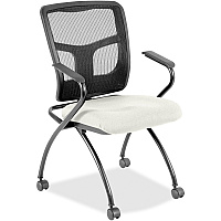 Lorell Mesh Back Nesting Training/Guest Chairs Dillon Snow Seat Color - Vinyl Seat Material - Black Back Color - Mesh Back Material - Gray Frame Color - Powder Coated Metal Frame Material - Four-legged Base - Armrest - 2 / Carton (LLR84374103)