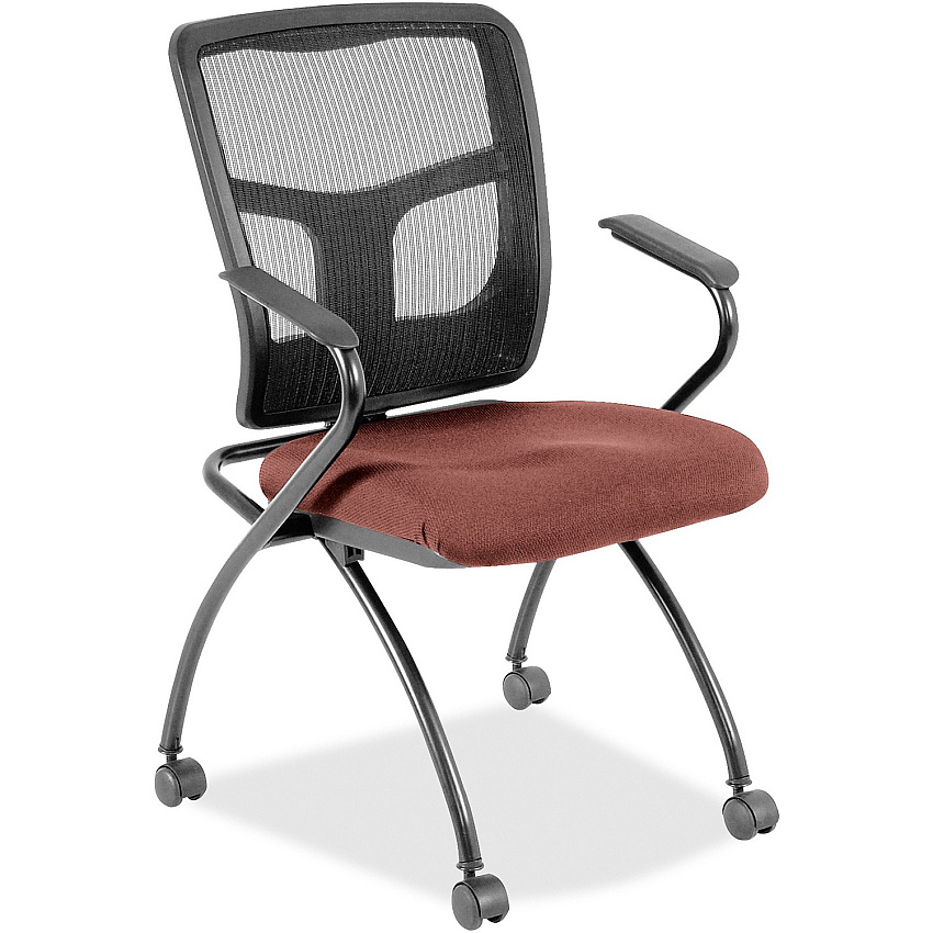 Lorell Mesh Back Nesting Training/Guest Chairs Dillon Cordovan Seat Color - Vinyl Seat Material - Black Back Color - Mesh Back Material - Gray Frame Color - Powder Coated Metal Frame Material - Four-legged Base - Armrest - 2 / Carton (LLR84374106)