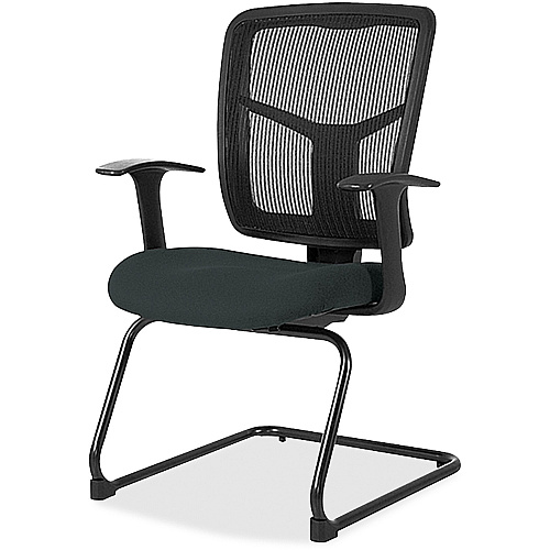 Lorell ErgoMesh Series Mesh Back Guest Chair with Arms Dillon Black Seat Color - Vinyl Seat Material - Black Back Color - Mesh Back Material - Cantilever Base - Black - Armrest - 1 Each (LLR86202076)