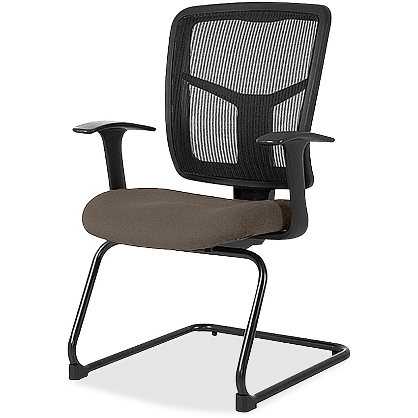 Lorell ErgoMesh Series Mesh Back Guest Chair with Arms Dillon Java Seat Color - Vinyl Seat Material - Black Back Color - Mesh Back Material - Cantilever Base - Java - Armrest - 1 Each (LLR86202077)