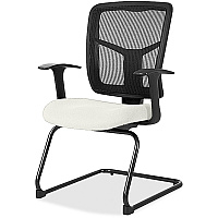 Lorell ErgoMesh Series Mesh Back Guest Chair with Arms Dillon Snow Seat Color - Vinyl Seat Material - Black Back Color - Mesh Back Material - Cantilever Base - Snow - Armrest - 1 Each (LLR86202103)