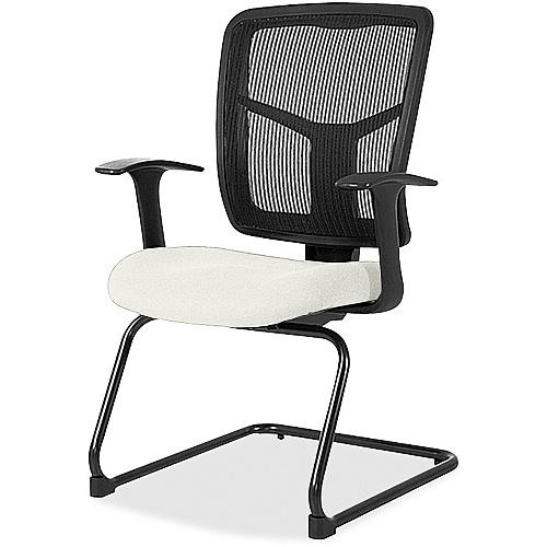Lorell ErgoMesh Series Mesh Back Guest Chair with Arms Dillon Snow Seat Color - Vinyl Seat Material - Black Back Color - Mesh Back Material - Cantilever Base - Snow - Armrest - 1 Each (LLR86202103)