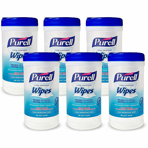 PURELL&reg; Clean Scent Hand Sanitizing Wipes Clean - Textured - White - 40/Tub - 6 / Carton (912006CMRCT)