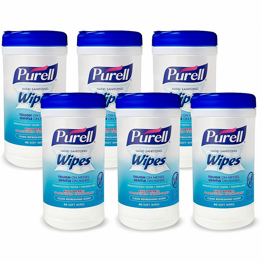 PURELL&reg; Clean Scent Hand Sanitizing Wipes Clean - Textured - White - 40/Tub - 6 / Carton (912006CMRCT)