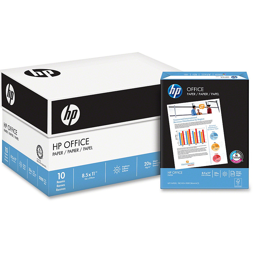 HP Office20 Paper - White 92 Brightness - Letter - 8 1/2" x 11" - 20 lb Basis Weight - Smear Resistant, Quick Drying, Acid-free - White - 500 Sheets per Ream - 400 / Pallet (112101PL)