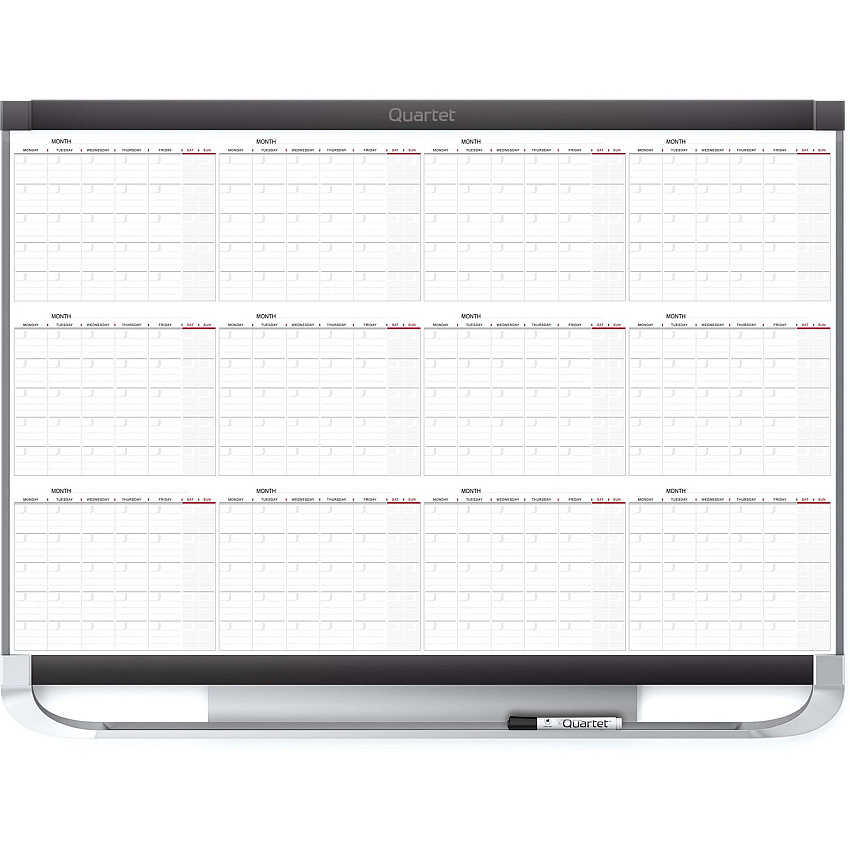 Quartet Prestige 2 Magnetic Calendar Board Monthly - 12 Month - White, Graphite - Steel - 24" Height x 36" Width - Magnetic, Ghost Resistant, Stain Resistant, Durable, Marker Tray, Mountable - 1 Each (12MCP23P2)