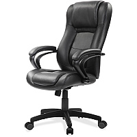 Eurotech Pembroke Mid Back Executive Chair Black Seat Color - Bonded Leather Seat Material - Black Back Color - Bonded Leather Back Material - High Back - 5-star Base - 1 Each (LE521)