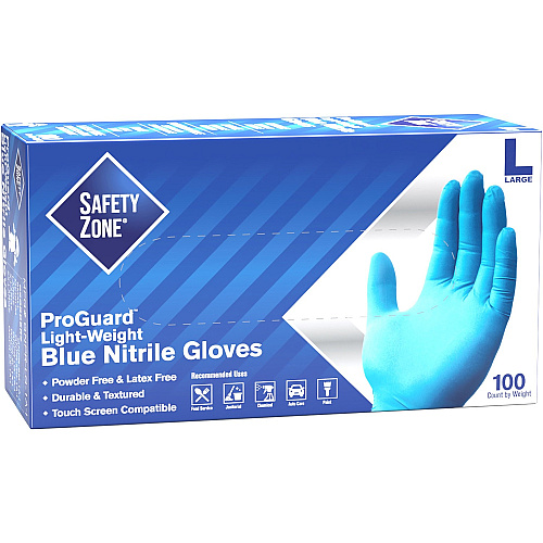 Safety Zone Powder Free Blue Nitrile Gloves Large Size - Blue - Powder-free, Comfortable, Allergen-free, Silicone-free, Latex-free, Textured - For Cleaning, Dishwashing, Food, Janitorial Use, Painting, Pet Care - 9.65" Glove Length (GNPRLG1A)