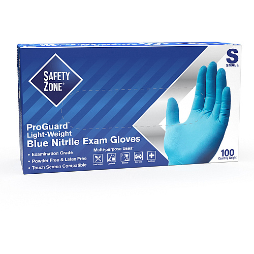 Safety Zone Powder Free Blue Nitrile Gloves Small Size - Blue - Powder-free, Comfortable, Allergen-free, Silicone-free, Latex-free, Textured - For Cleaning, Dishwashing, Food, Janitorial Use, Painting, Pet Care - 9.65" Glove Length (GNPRSM1A)