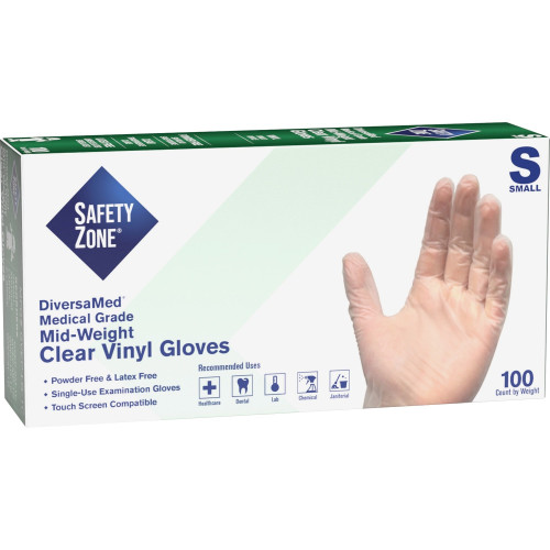 Safety Zone Powder Free Clear Vinyl Gloves (GVEPSM1C