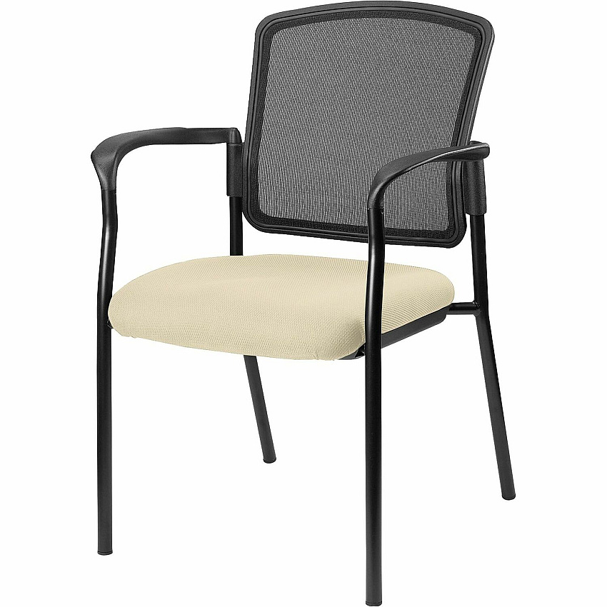 Lorell Stackable Mesh Back Guest Chair Dillon Buff Seat Color - Vinyl Seat Material - Black Back Color - Mesh Back Material - Black Frame Color - Powder Coated Steel Frame Material - Four-legged Base - Beige, Buff - Armrest - 1 Each (LLR23100007)