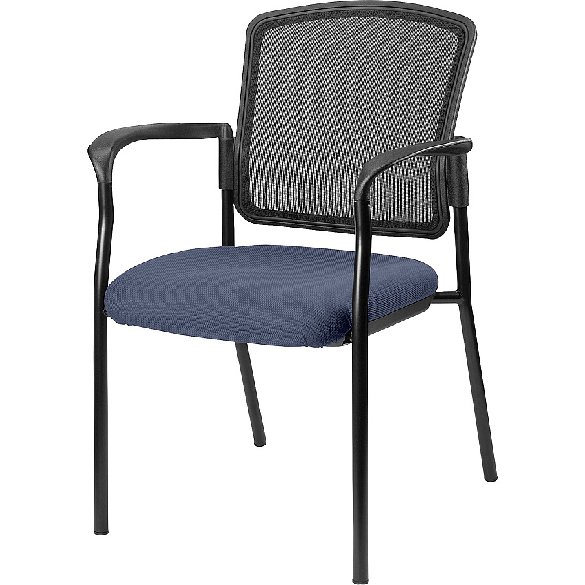 Lorell Mesh Back Stackable Guest Chair Dillon Ocean Seat Color - Vinyl Seat Material - Black Back Color - Mesh Back Material - Black Frame Color - Powder Coated Steel Frame Material - Four-legged Base - Blue, Ocean - Armrest - 1 Each (LLR23100010)