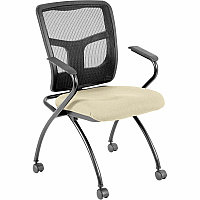 Lorell Ergomesh Nesting Chairs with Arms Dillon Buff Seat Color - Vinyl Seat Material - Black Back Color - Mesh Back Material - Gray Frame Color - Powder Coated Metal Frame Material - Four-legged Base - Armrest - 2 / Carton (LLR84374007)