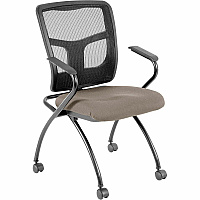 Lorell Ergomesh Nesting Chairs with Arms Dillon Stratus Seat Color - Vinyl Seat Material - Black Back Color - Mesh Back Material - Gray Frame Color - Powder Coated Metal Frame Material - Four-legged Base - Armrest - 2 / Carton (LLR84374008)